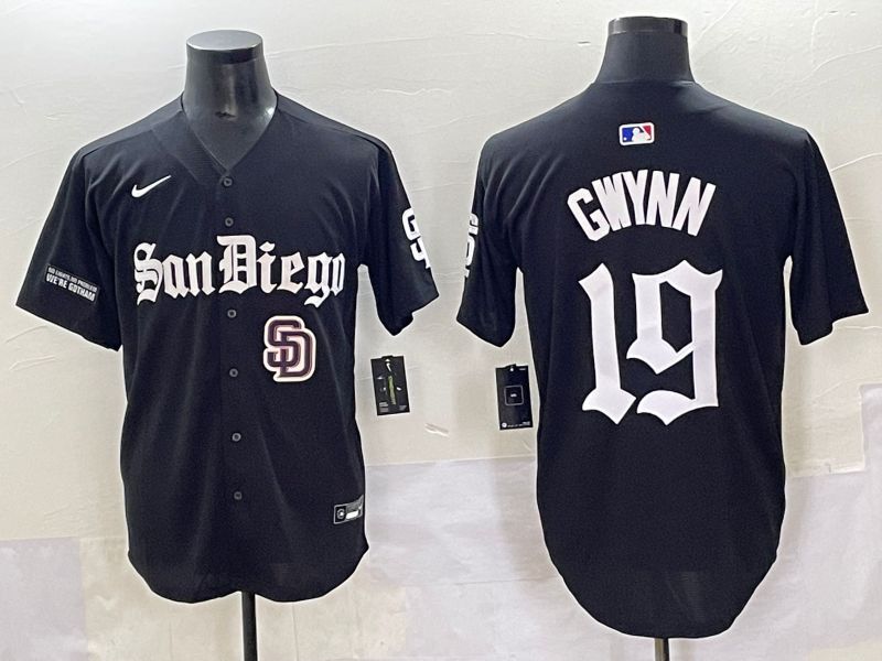 Men 2025 San Diego Padres #19 Gwynn Black Five generations Joint Name Nike MLB Jersey style 18